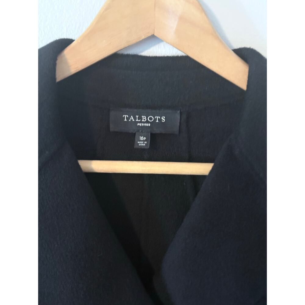 TALBOTS black wool blend double breasted 3/4 sleeve blazer jacket petite - Picture 3 of 10